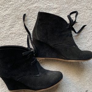 Dolce Vita black suede wedge ankle booties.